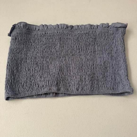 Aakaa Tops - Womens M Smocked Tube‎ tube Top Linen Blue Strapless Bandeau Ruffle coquette y2k